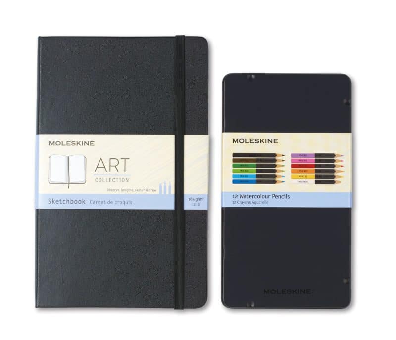 Custom Moleskine® Coloring Kit - Sketchbook and Watercolor Pencils - Black - 1