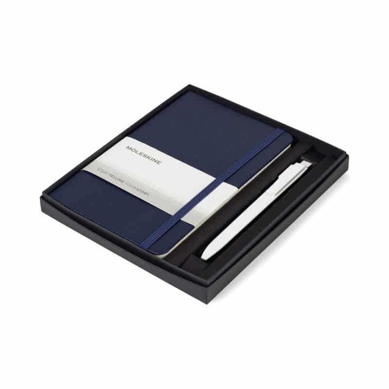 Custom Moleskine® Medium Notebook and GO Pen Gift Set - Navy Blue - 1