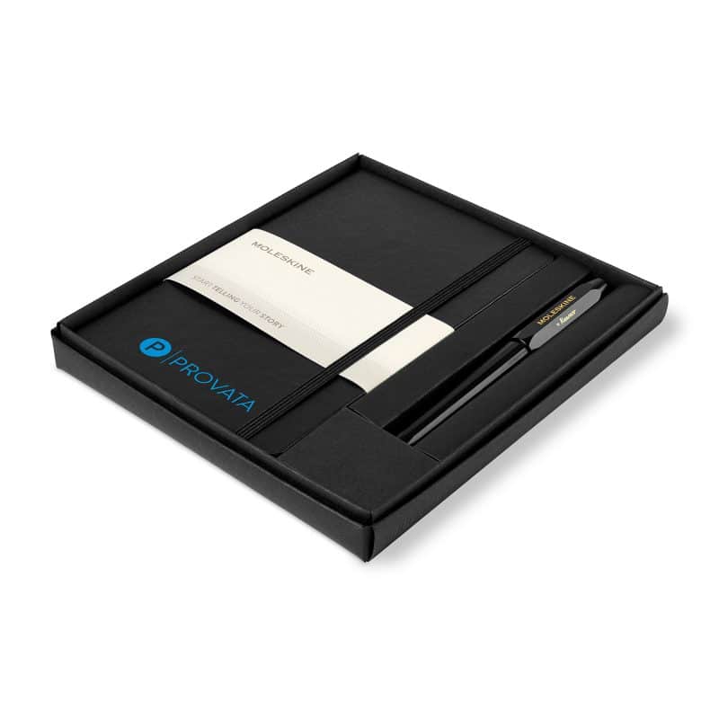 Custom Moleskine® Medium Notebook and Kaweco Pen Gift Set - Black