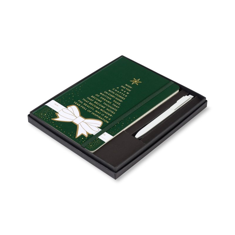 Custom Moleskine® Hard Cover Holiday Notebook and GO Pen Gift Set - Myrtle Green - 1