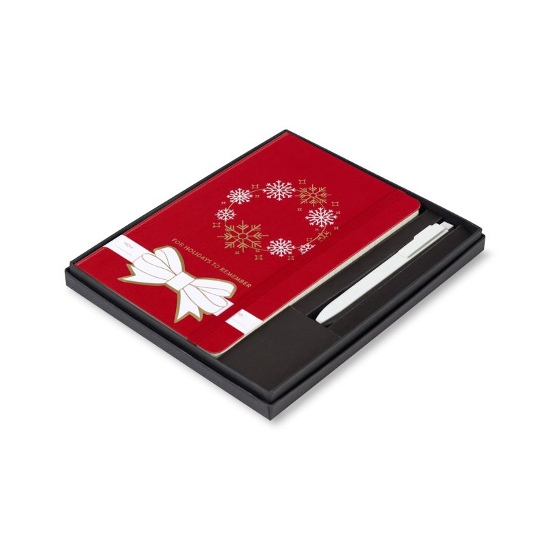 Custom Moleskine® Hard Cover Holiday Notebook and GO Pen Gift Set - Scarlet Red - 1