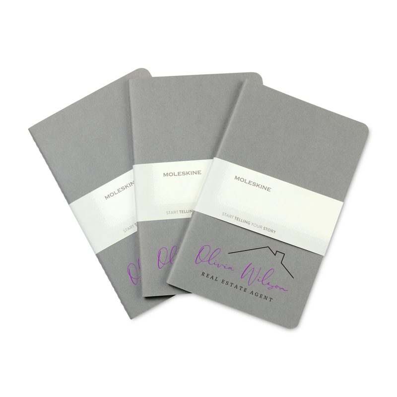 Custom Moleskine® Large Cahier Gift Set - Pebble Grey - 2