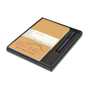 Custom Moleskine® Large Cahier and GO Pen Gift Set - Kraft