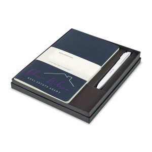 Custom Moleskine® Large Cahier and GO Pen Gift Set - Sapphire Blue