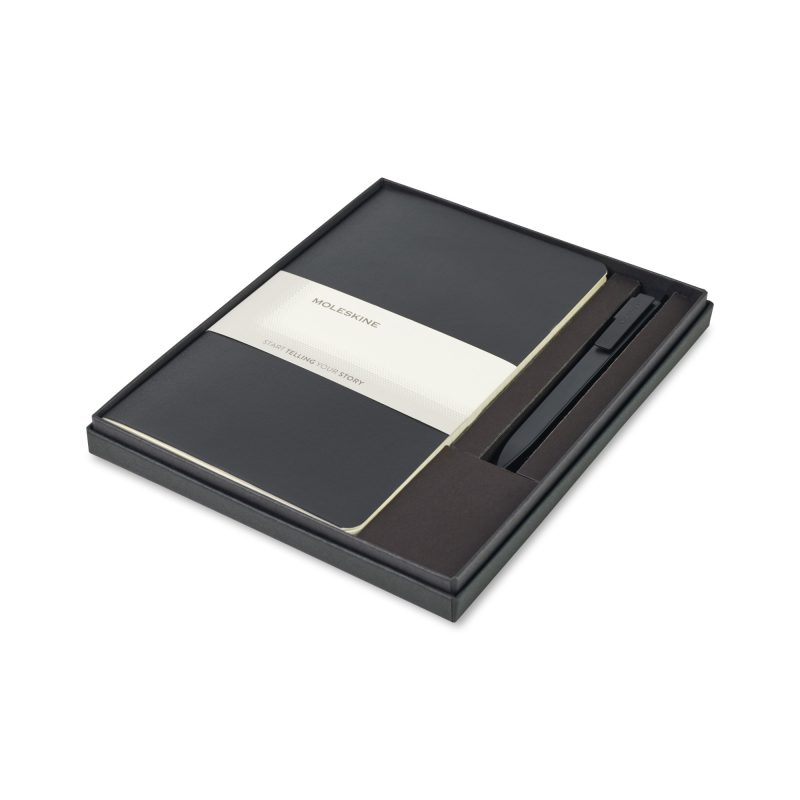 Custom Moleskine® Large Volant and GO Pen Gift Set - Black - 1
