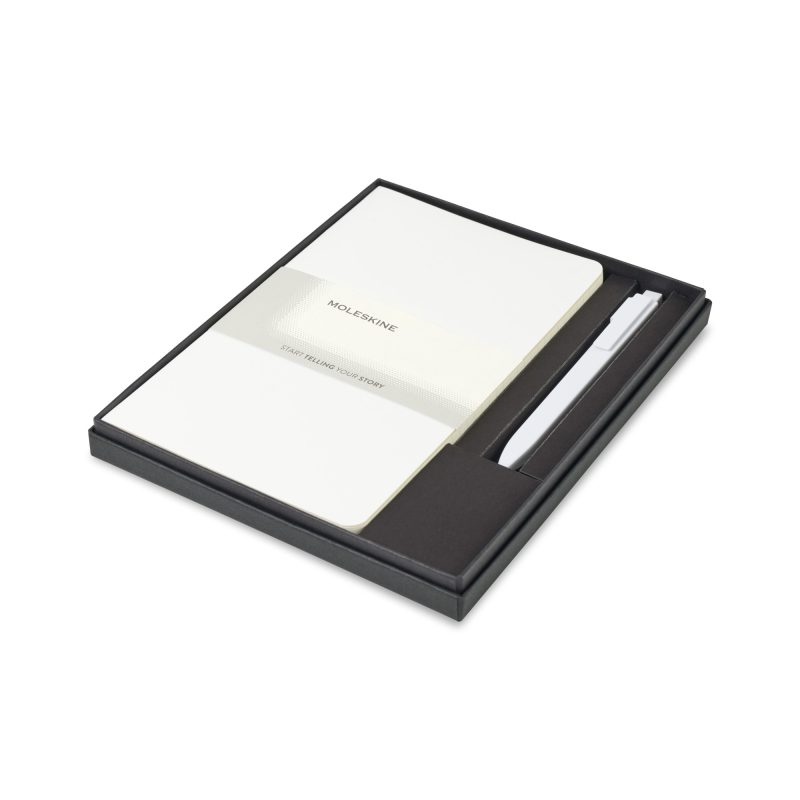 Custom Moleskine® Large Volant and GO Pen Gift Set - White - 1