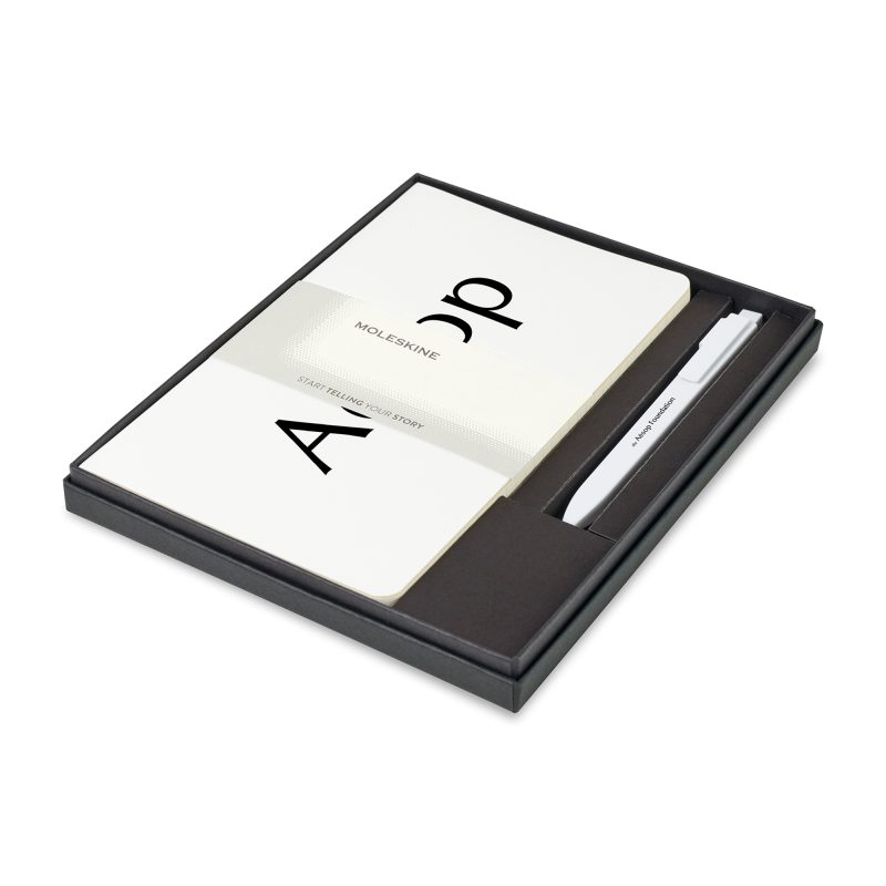 Custom Moleskine® Large Volant and GO Pen Gift Set - White