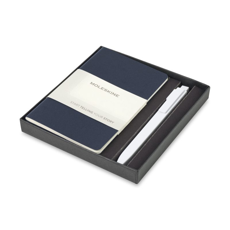Custom Moleskine® Pocket Cahier and GO Pen Gift Set - Sapphire Blue - 1