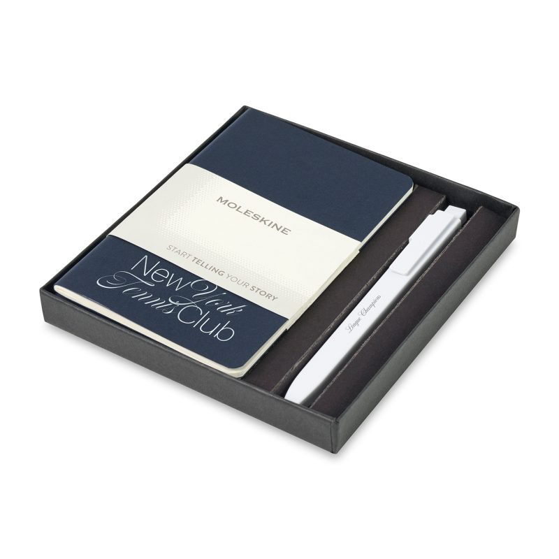 Custom Moleskine® Pocket Cahier and GO Pen Gift Set - Sapphire Blue