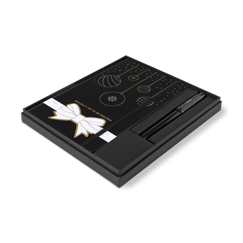 Custom Moleskine® Hard Cover Holiday Notebook and Kaweco Pen Gift Set - Black - 1