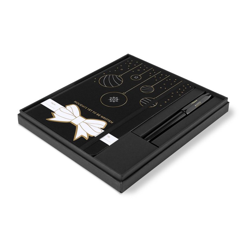 Custom Moleskine® Hard Cover Holiday Notebook and Kaweco Pen Gift Set - Black