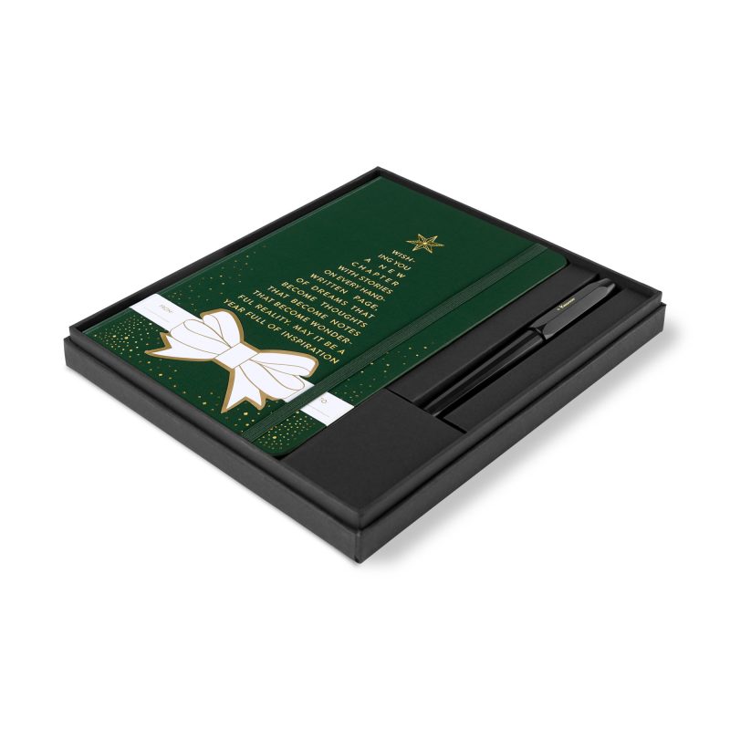 Custom Moleskine® Hard Cover Holiday Notebook and Kaweco Pen Gift Set - Myrtle Green - 1