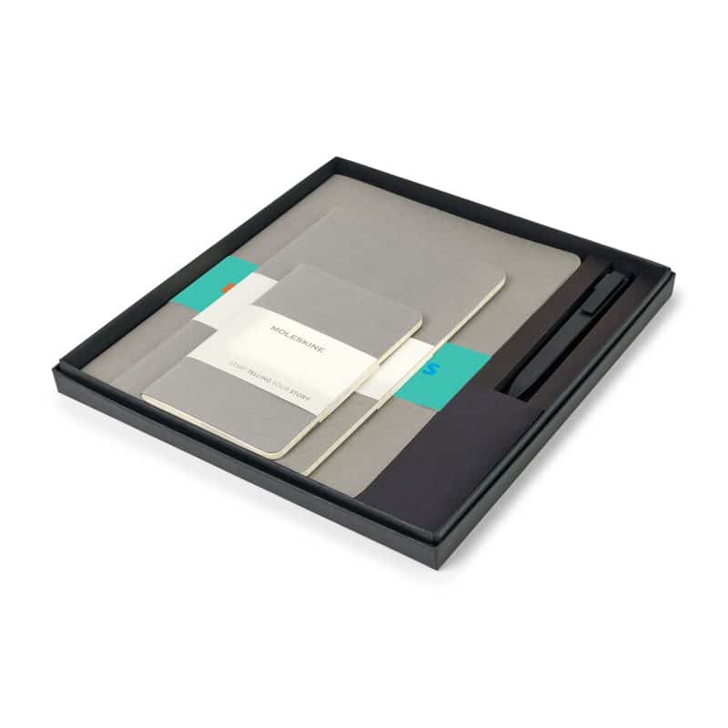 Custom Moleskine Assorted Cahier and GO Pen Gift Set - Pebble Grey