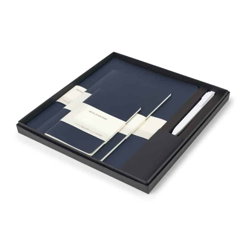 Custom Moleskine Assorted Cahier and GO Pen Gift Set - Sapphire Blue-White - 1
