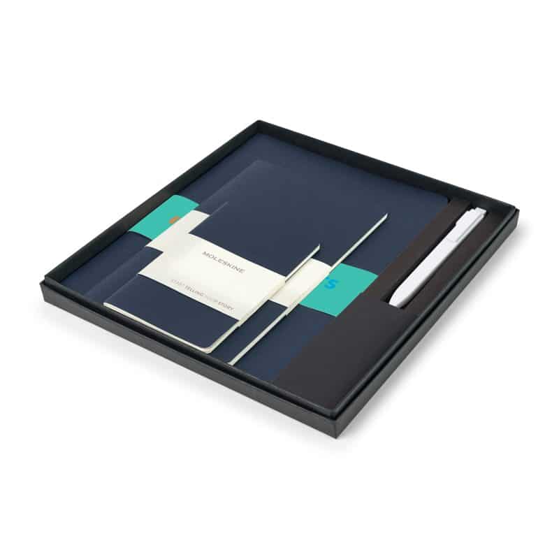 Custom Moleskine Assorted Cahier and GO Pen Gift Set - Sapphire Blue-White