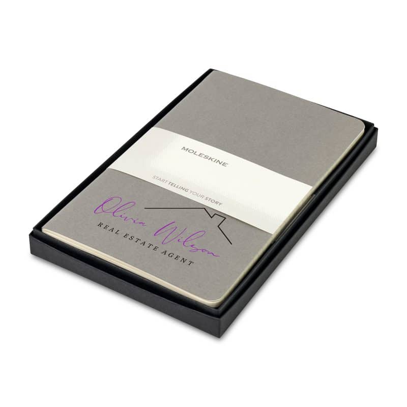 Custom Moleskine Large Cahier Gift Set - Pebble Grey