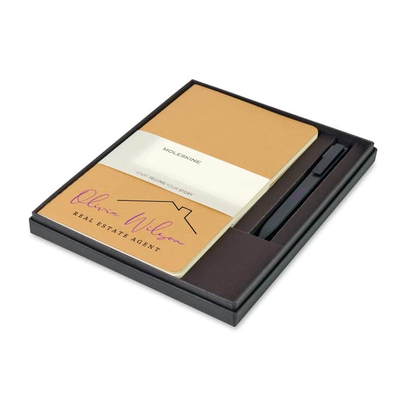 Custom Moleskine Large Cahier and GO Pen Gift Set - Kraft