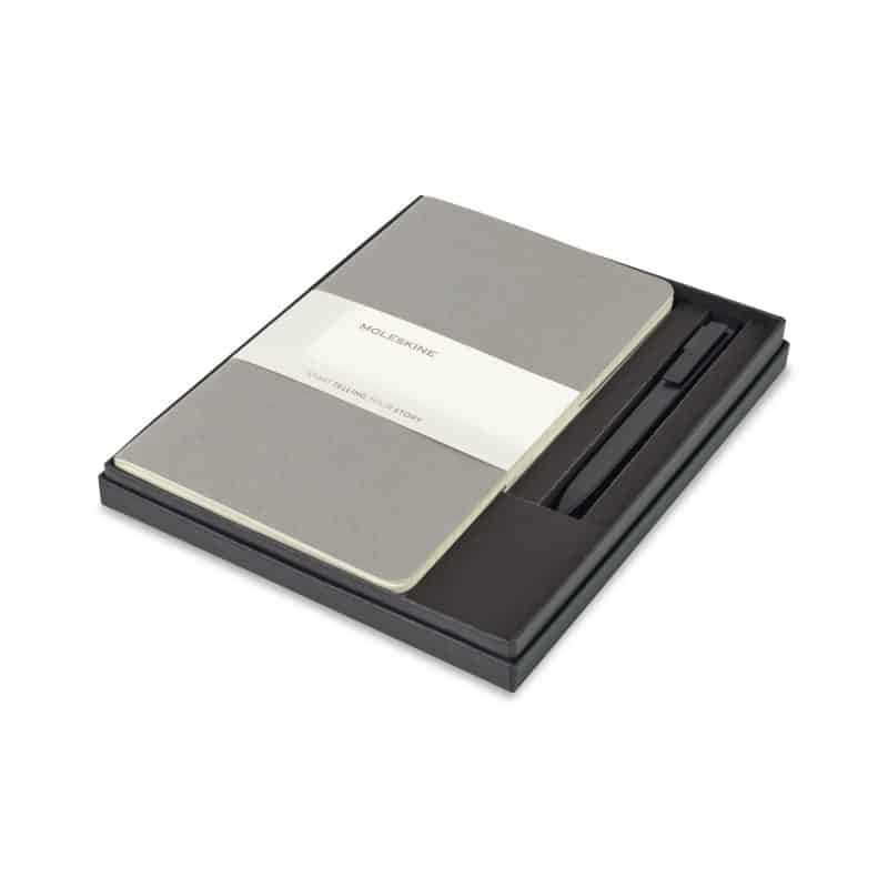 Custom Moleskine Large Cahier and GO Pen Gift Set - Pebble Grey - 1