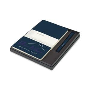 Custom Moleskine Large Cahier and GO Pen Gift Set - Sapphire Blue - Sapphire Blue