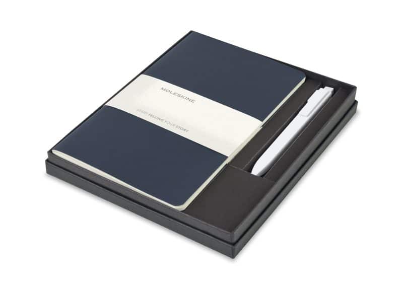 Custom Moleskine Large Cahier and GO Pen Gift Set - Sapphire Blue-White - 1