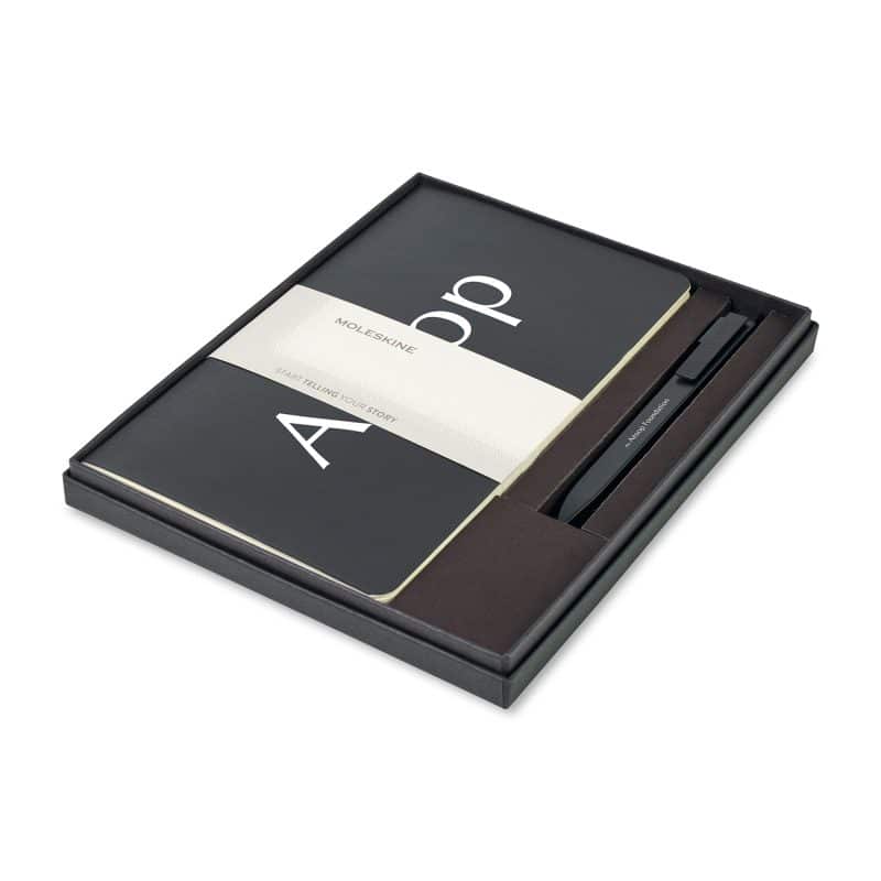 Custom Moleskine Large Volant and GO Pen Gift Set - Black