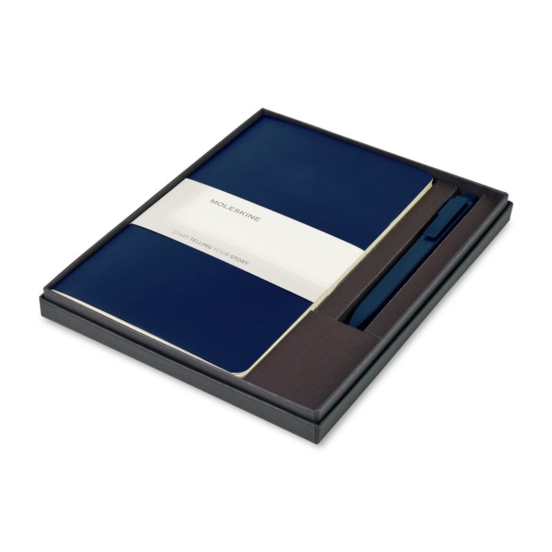 Custom Moleskine Large Volant and GO Pen Gift Set - Navy Blue - Sapphire Blue - 1