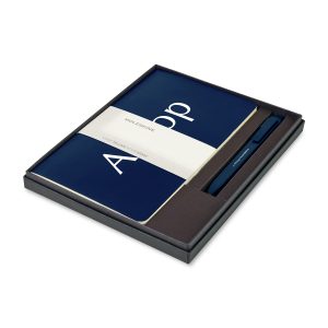 Custom Moleskine Large Volant and GO Pen Gift Set - Navy Blue - Sapphire Blue