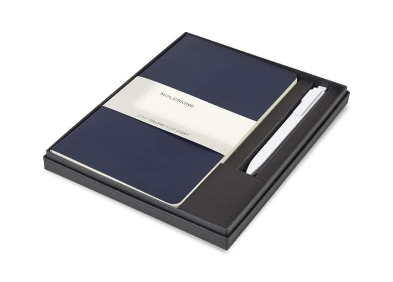 Custom Moleskine Large Volant and GO Pen Gift Set - Navy Blue-White - 1
