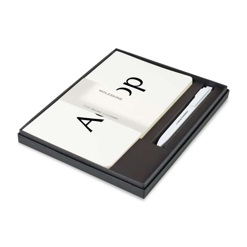 Custom Moleskine Large Volant and GO Pen Gift Set - White
