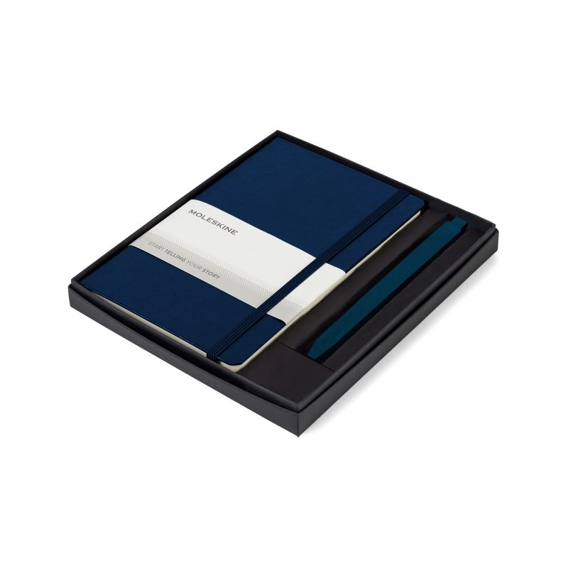 Custom Moleskine Medium Notebook and GO Pen Gift Set - Navy Blue - Sapphire Blue - 1
