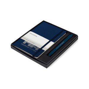 Custom Moleskine Medium Notebook and GO Pen Gift Set - Navy Blue - Sapphire Blue