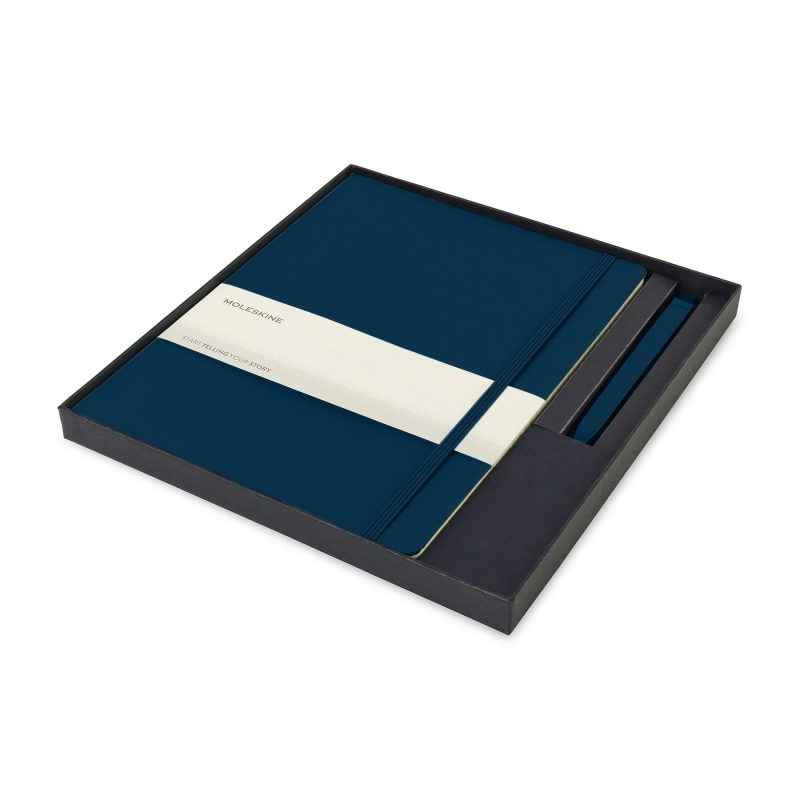 Custom Moleskine X-Large Notebook and GO Pen Gift Set - Sapphire Blue - Sapphire Blue - 1